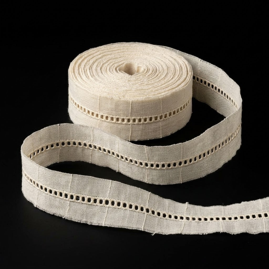 Natural Ladder Schiffli Cotton Lace - 100 mtr