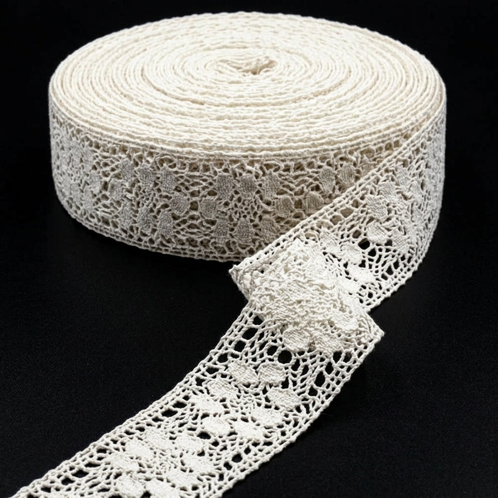 Off White Floral Design Cotton Crochet Lace Trim - 5 mtr