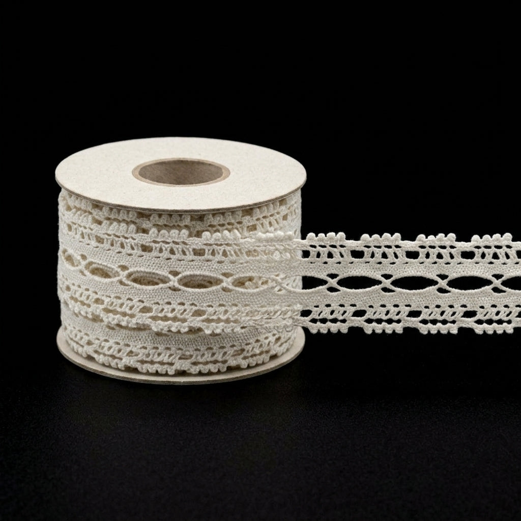 Off White Delicate Dual Scallop Cotton Crochet Lace Trim - 5 mtr