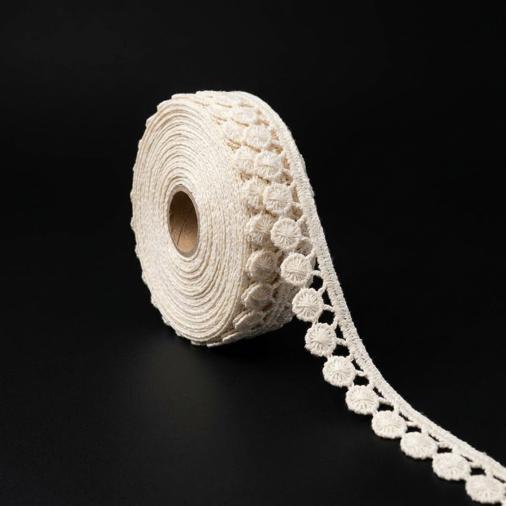 Natural Scalloped Edge Chemical Cotton Lace - 25 mtr