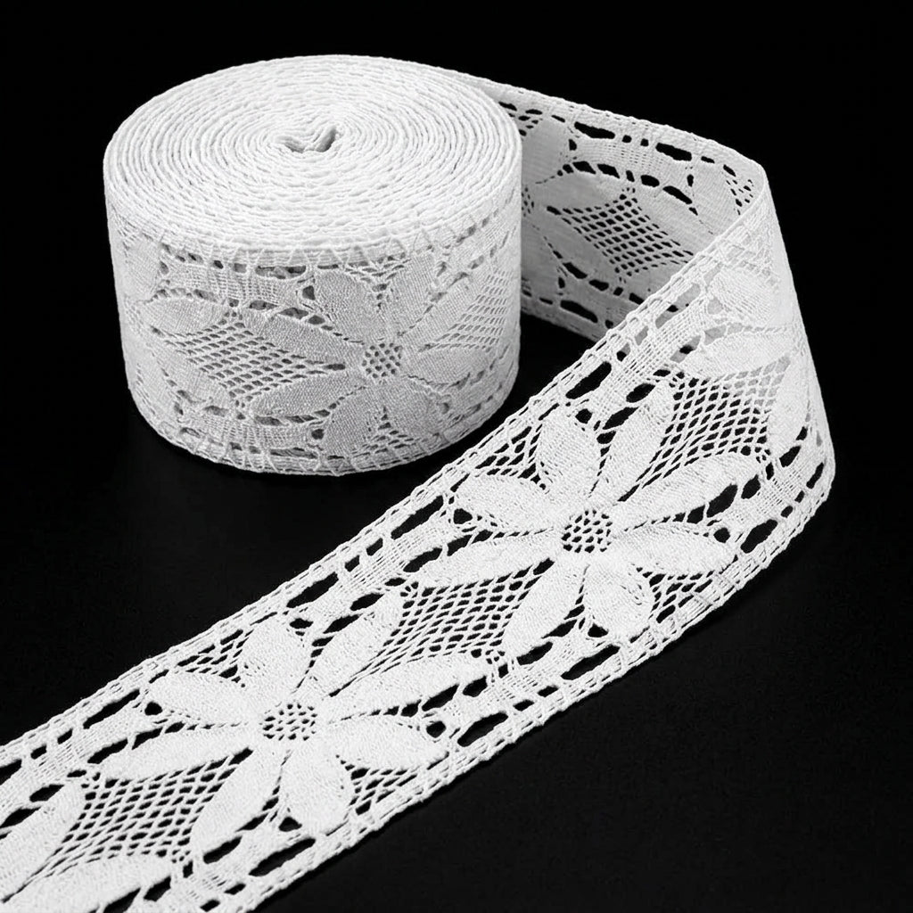 Off White Cotton Floral Design Crochet Lace Trim - 5 mtr