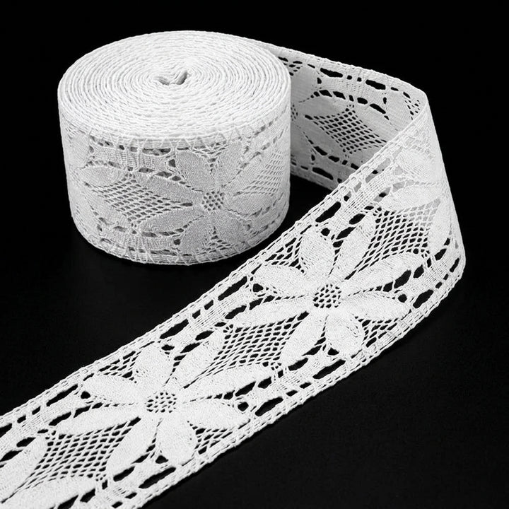 Off White Cotton Floral Design Crochet Lace Trim - 5 mtr