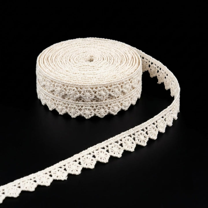 Natural Tiny Floral Scallop Chemical Cotton Lace - 25mtr