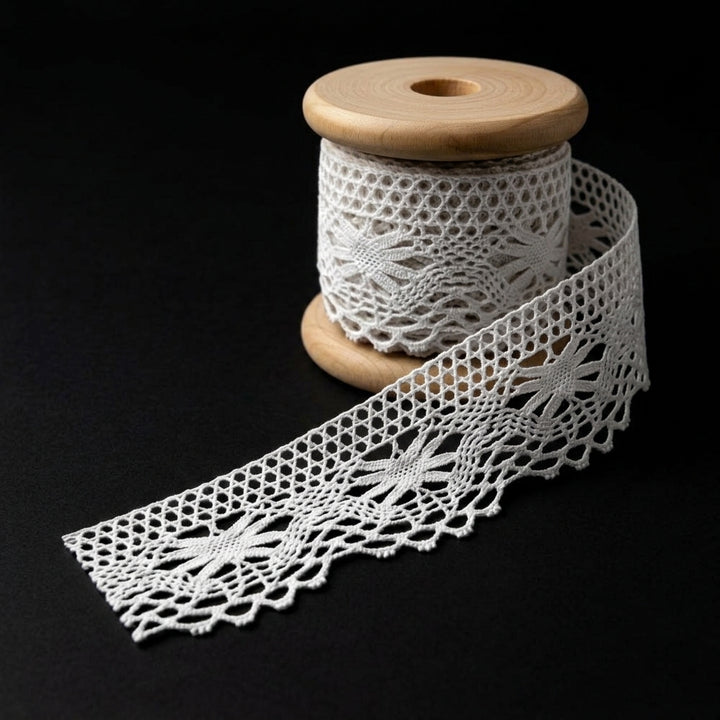 Off White Cotton Floral Scallop Crochet Lace Trim - 5 mtr