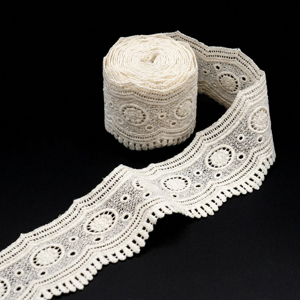 Natural Circular Pattern Chemical Cotton Lace - 5mtr