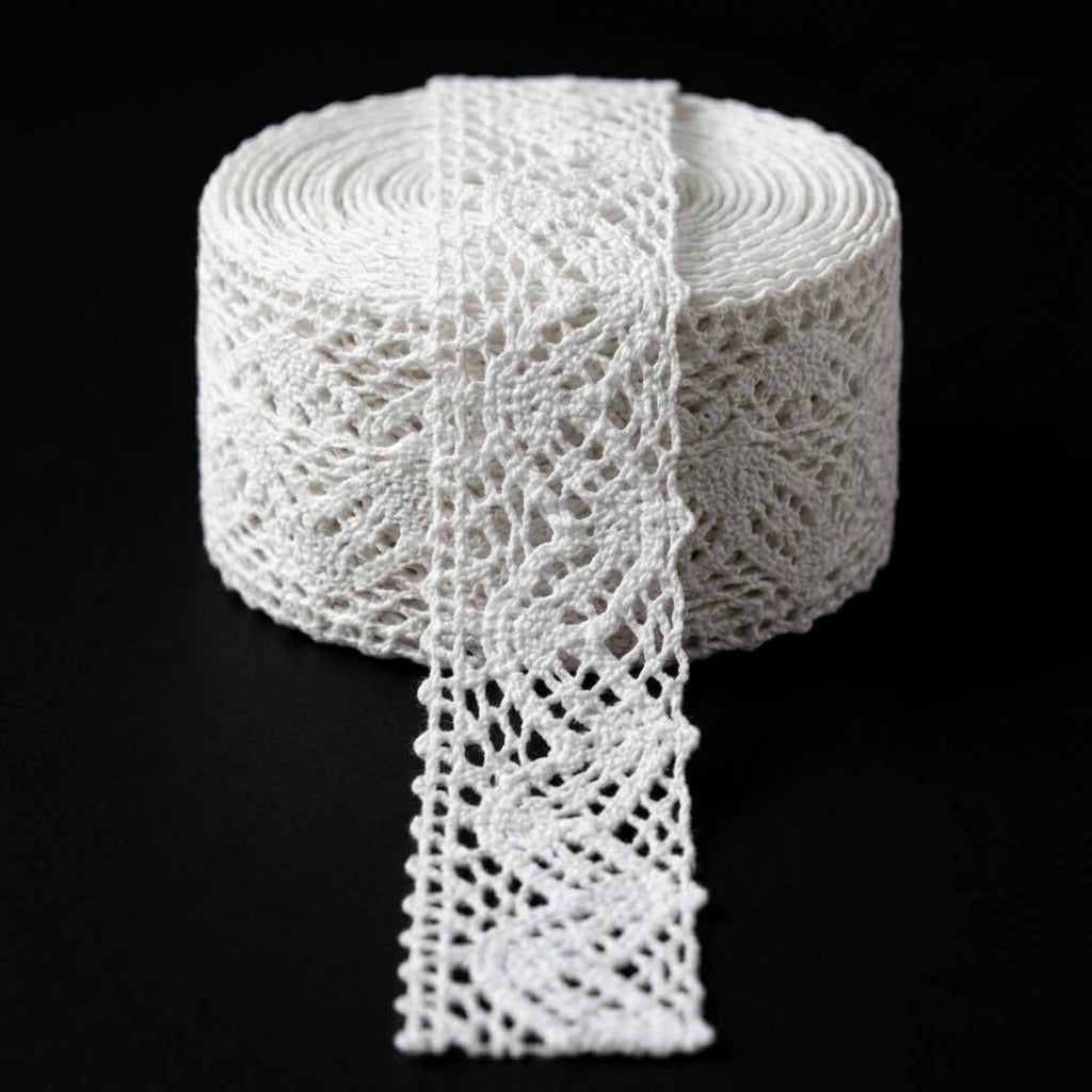 Off White Wave Pattern Cotton Crochet Lace Trim - 5 mtr