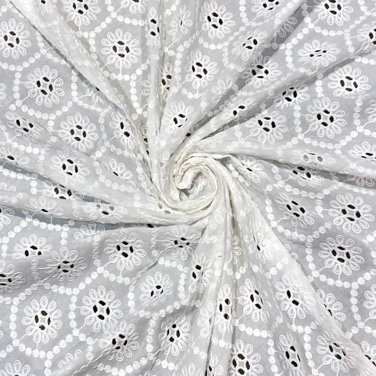 Off White Hexagonal Floral Cord Schiffli Embroidery Fabric