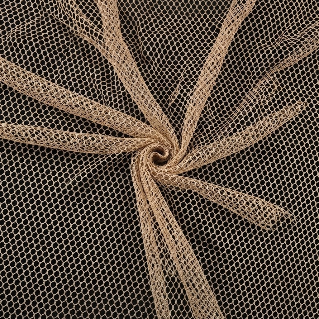 Beige Hexagonal Hard Can-Can Mesh Fabric - 5 Meters