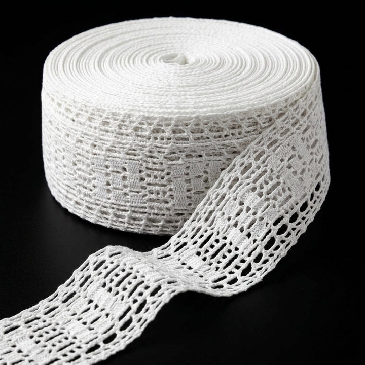 Off White Square Pattern Cotton Crochet Lace Trim - 5 mtr