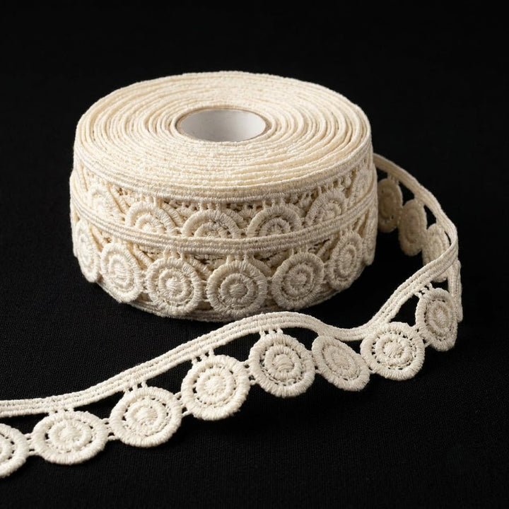 Natural Geometric Circle Chemical Cotton Lace - 20 mtr