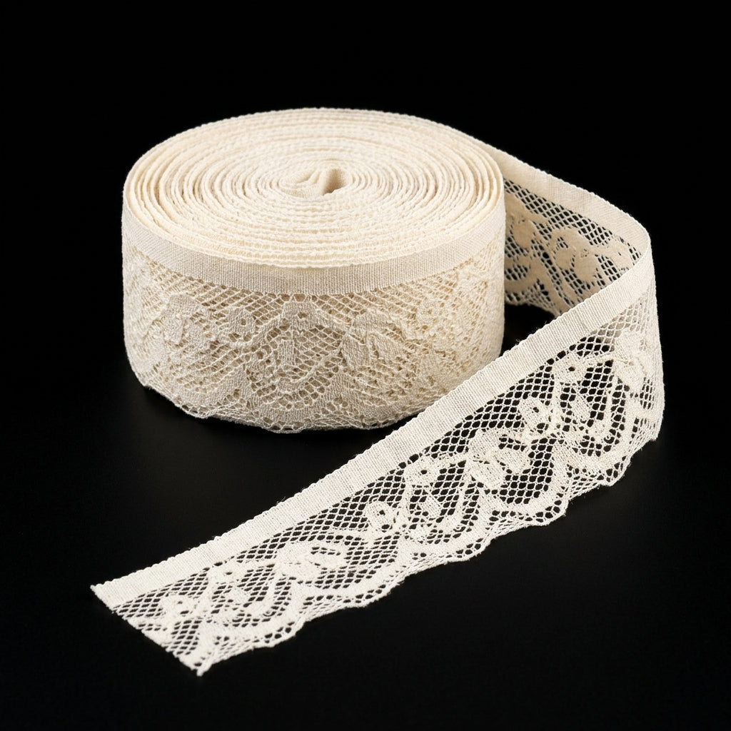 Floral Vine Scalloped Net Raschel Lace Trim - 5 Mtr