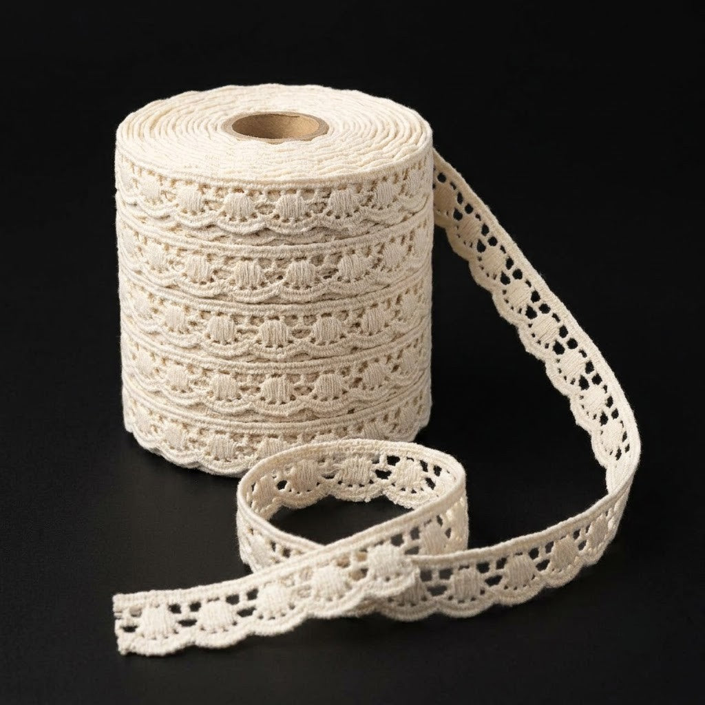 Natural Wave Loop Chemical Cotton Lace - 25 mtr