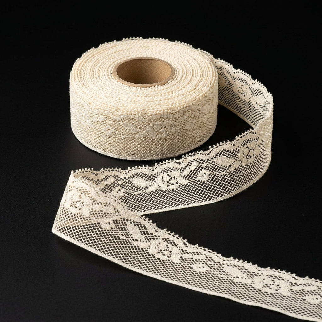 Sheer Floral Vine Net Raschel Lace Trim - 5 Mtr