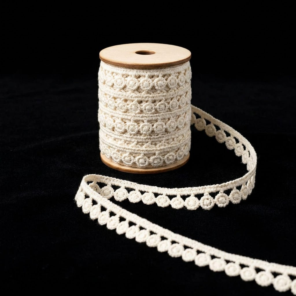 Natural Geometric Circle Chemical Cotton Lace - 25 mtr