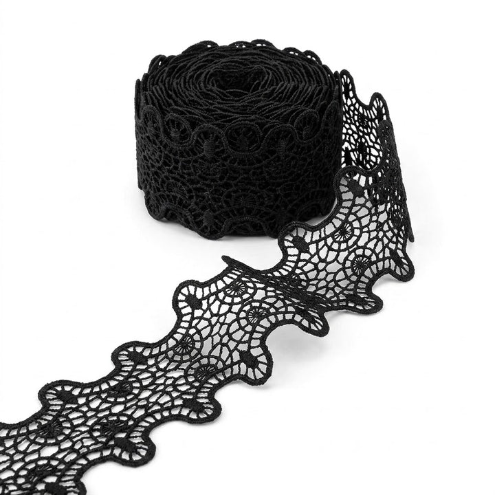 Black Wavy Mesh Chemical Lace - 5 mtr