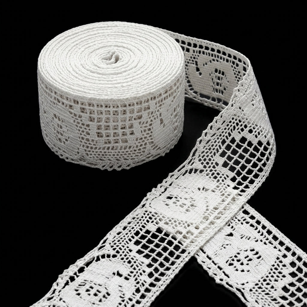 Off-White Geometric Pattern Crochet Lace - 5 mtr