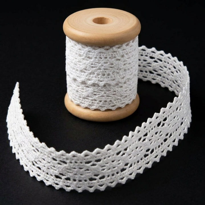 Off White Eye Lace with Both Side Kingri Crochet Lace Trim - 5 mtr