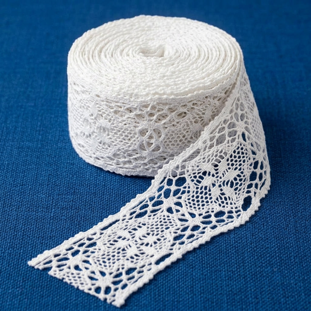Off White Broad Dual Scallop Cotton Crochet Lace Trim - 5 mtr