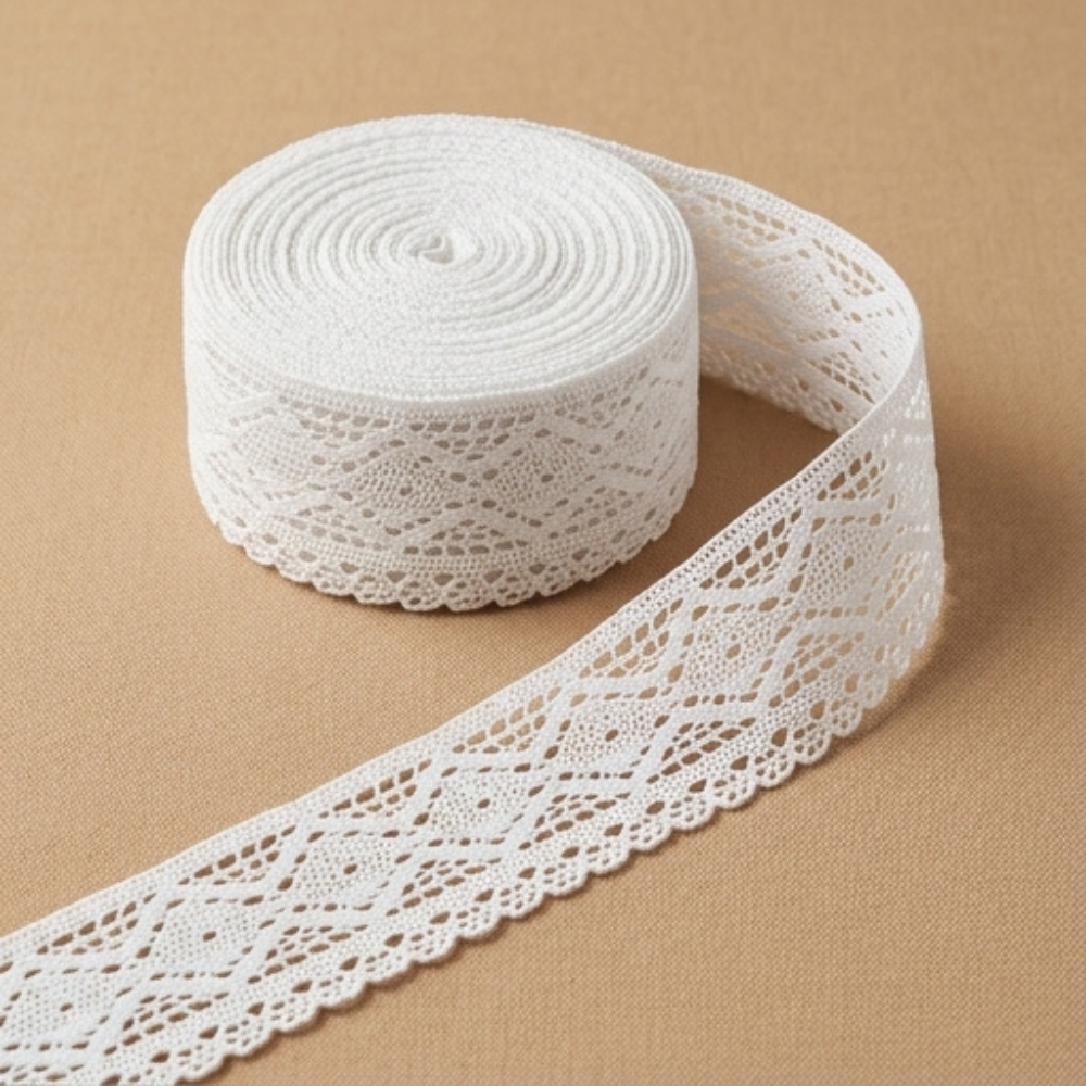 Off White Broad Diamond Design Cotton Crochet Lace Trim - 5 mtr