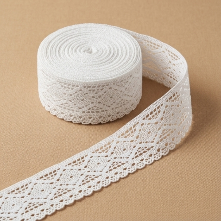 Off White Broad Diamond Design Cotton Crochet Lace Trim - 5 mtr
