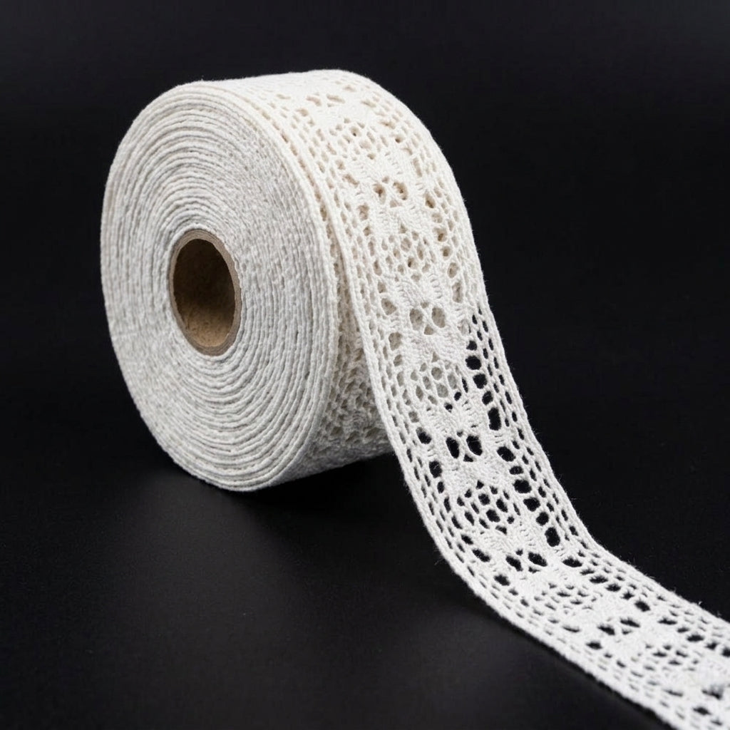 Off White Cotton Crochet Flower Design Lace Trim - 5 mtr