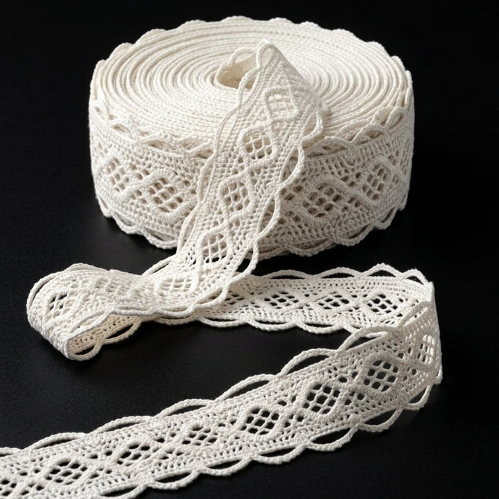 Off White Diamond Design Cotton Crochet Lace Trim - 5 mtr