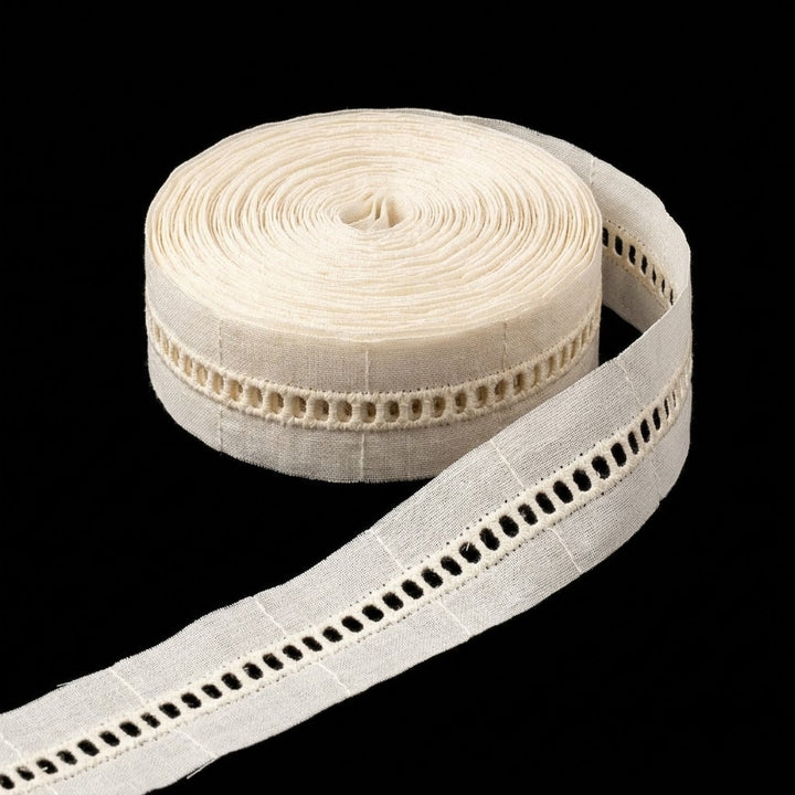 Natural Ladder Eyelet Schiffli Cotton Lace - 100 mtr
