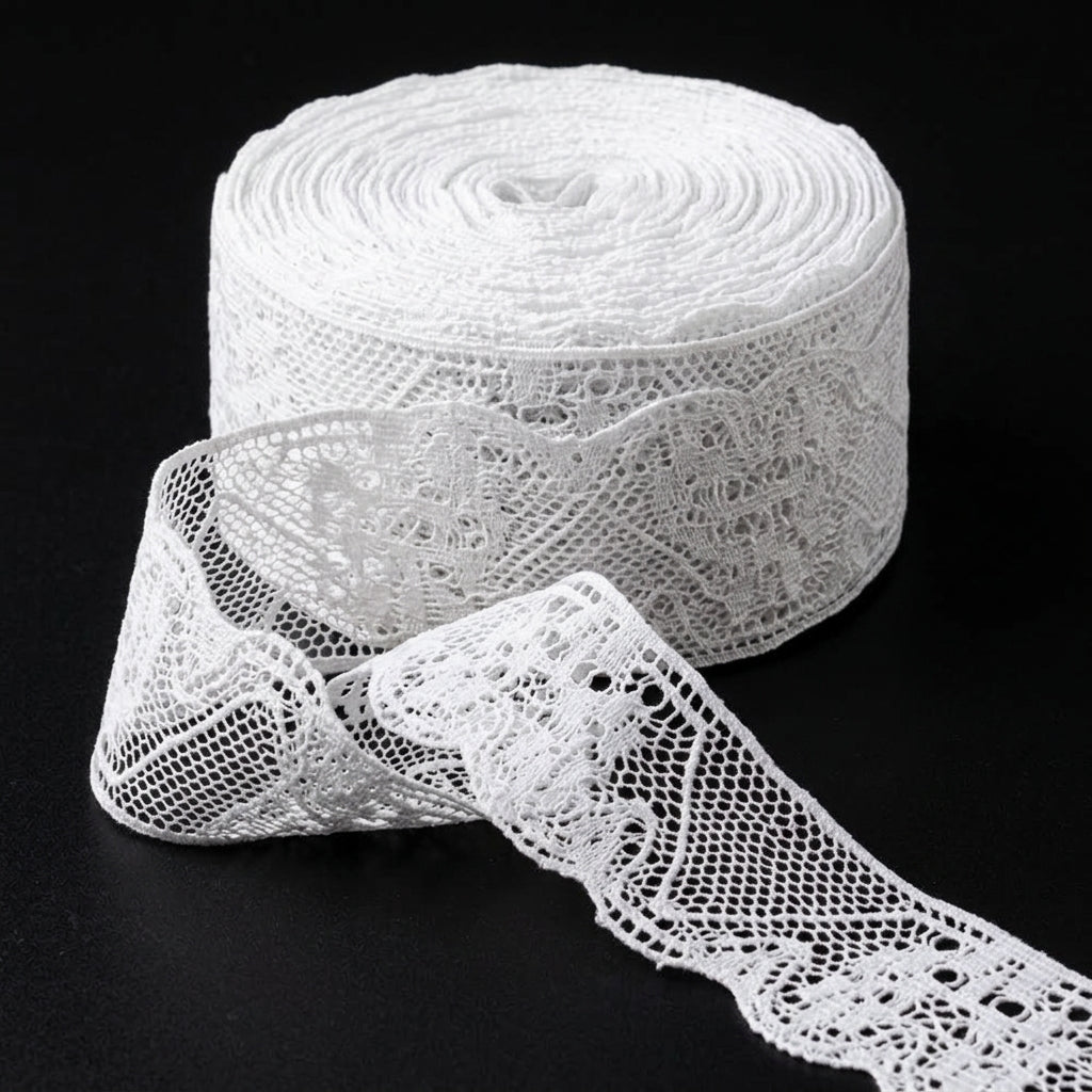 Off White Scallop Jacquard Cotton Crochet Lace Trim - 5 mtr