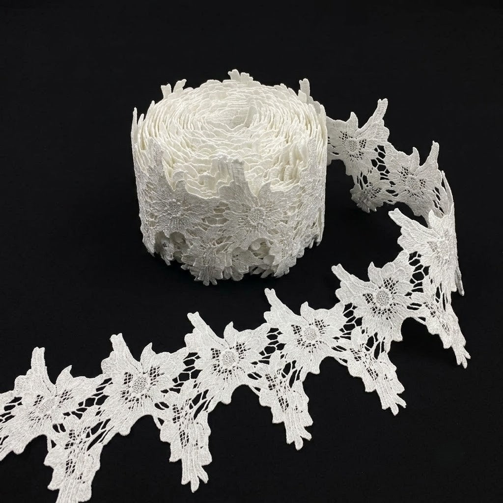 Off-White Floral Blossom Chemical Lace - 5 mtr
