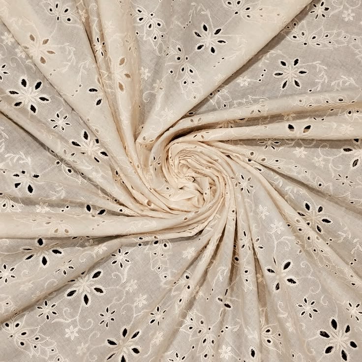 Natural Scattered Floral Eyelet Cotton Fabric