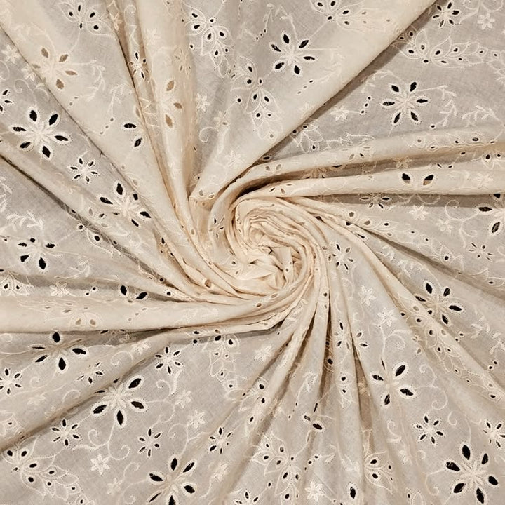 Natural Scattered Floral Eyelet Cotton Fabric