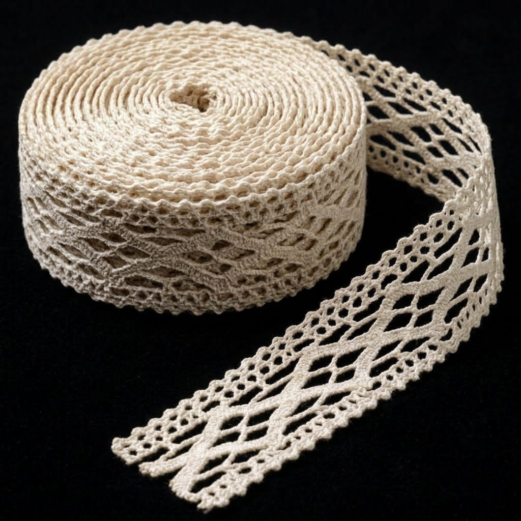 Natural Crochet Diamond Design Cotton Lace Trim - 5 mtr