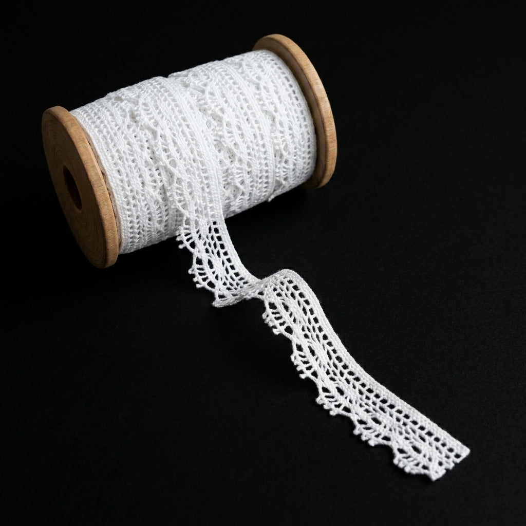 Off White Fine Scallop Lace with Kingri Trim Crochet Lace - 5 Mtr