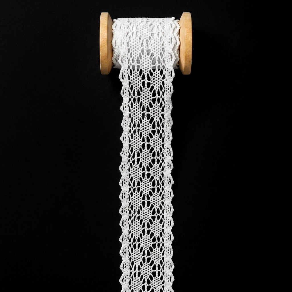 Off White Polka Dot Design Cotton Crochet Lace Trim - 5 mtr