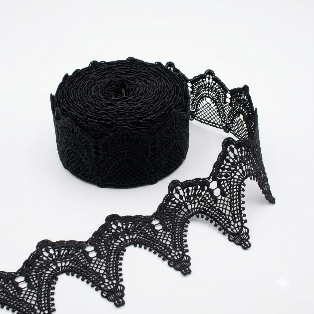 Black Webbed Openwork Chemical Lace - 5 mtr