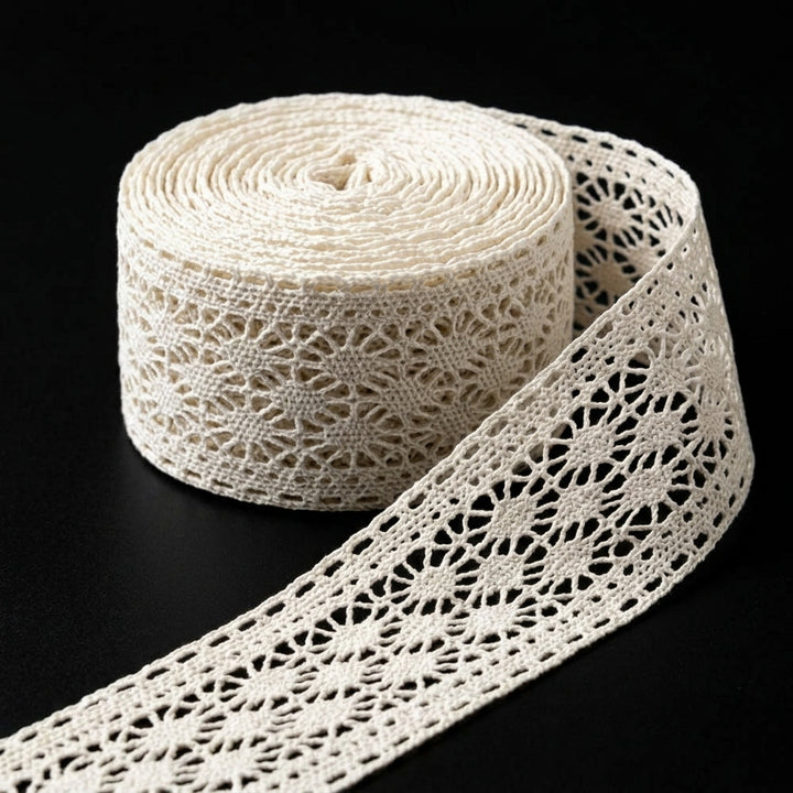 Off White Broad Polka Dot Design Cotton Crochet Lace Trim - 5 mtr