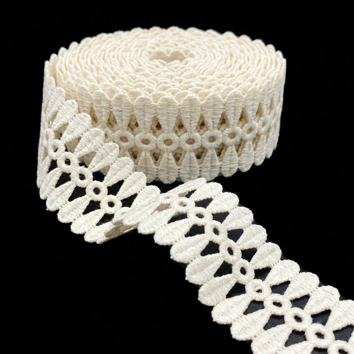 Natural Geometric Chemical Cotton Lace - 5mtr