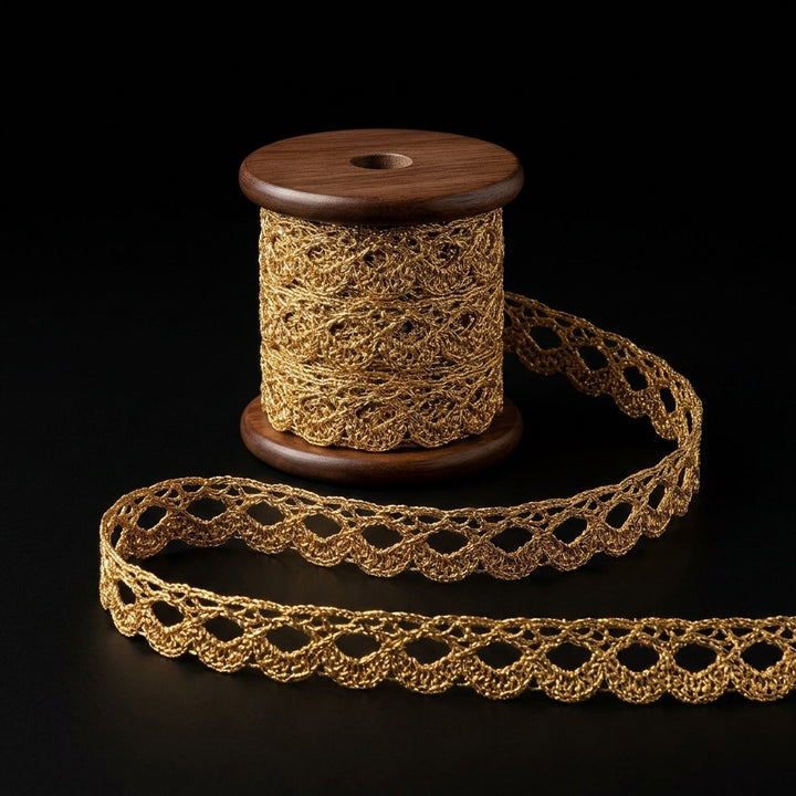 Golden Scalloped Eyelet Crochet Lace Trim - 5 mtr