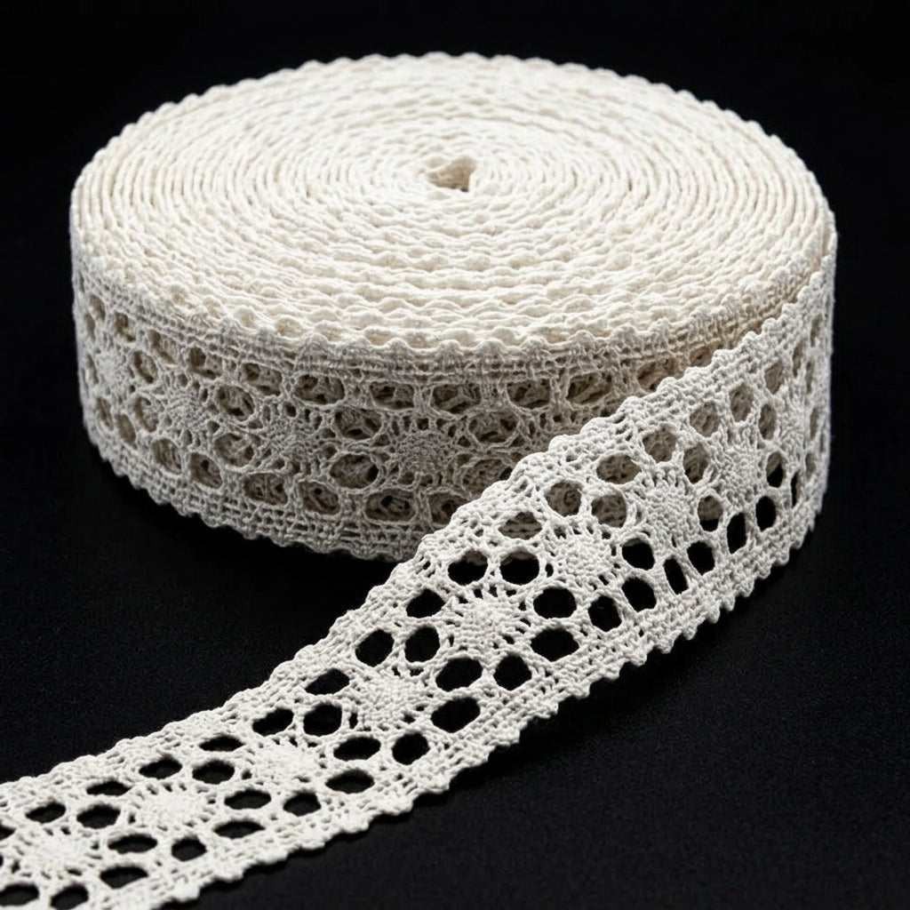 Off White Broad Eye Design Cotton Crochet Lace Trim - 5 mtr