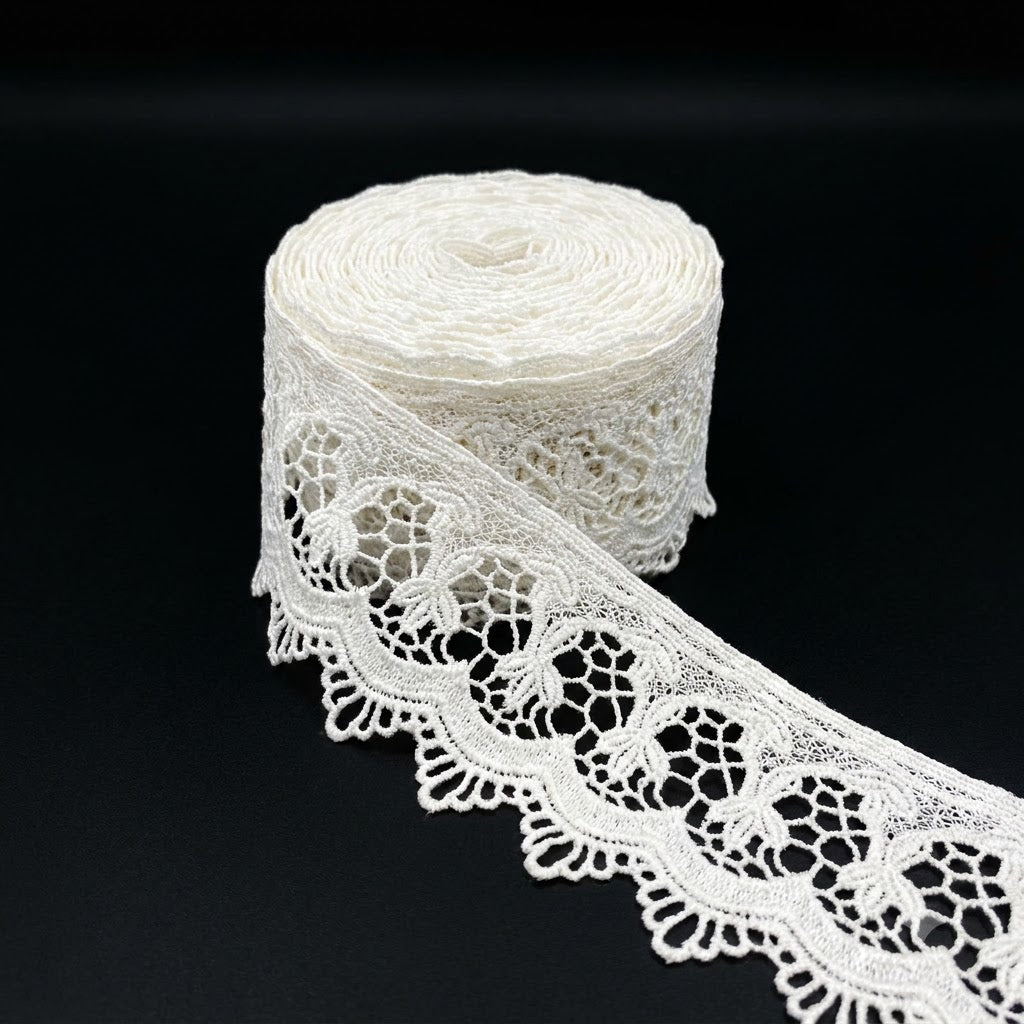 Natural Floral Mesh Chemical Cotton Lace - 5mtr