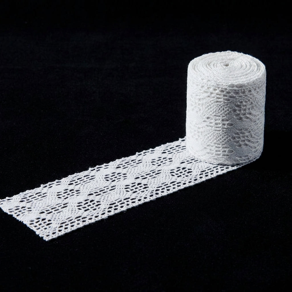 Off White Broad Multi Pattern Cotton Crochet Lace Trim - 5 mtr
