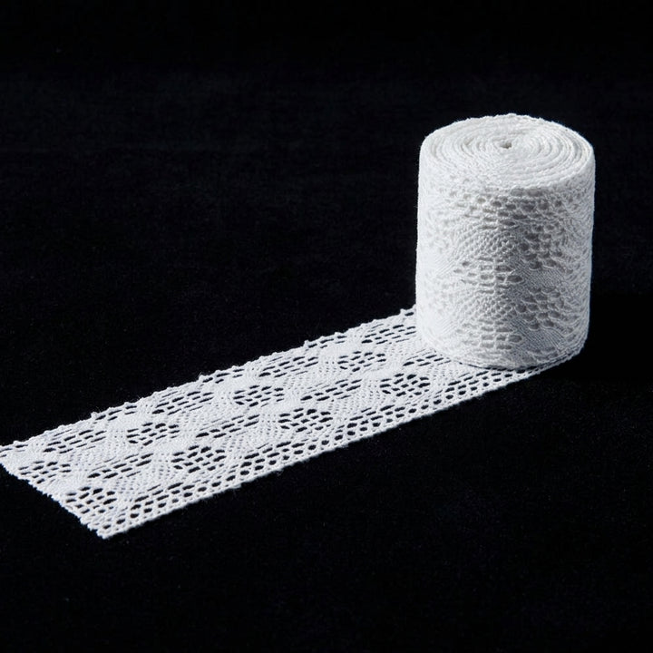 Off White Broad Multi Pattern Cotton Crochet Lace Trim - 5 mtr