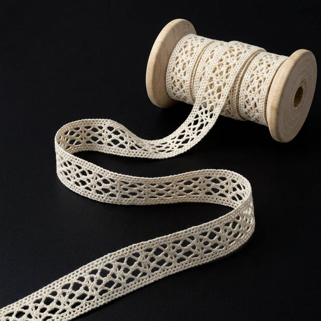Off White Cotton Cycle Wheel Crochet Lace Trim - 5 mtr