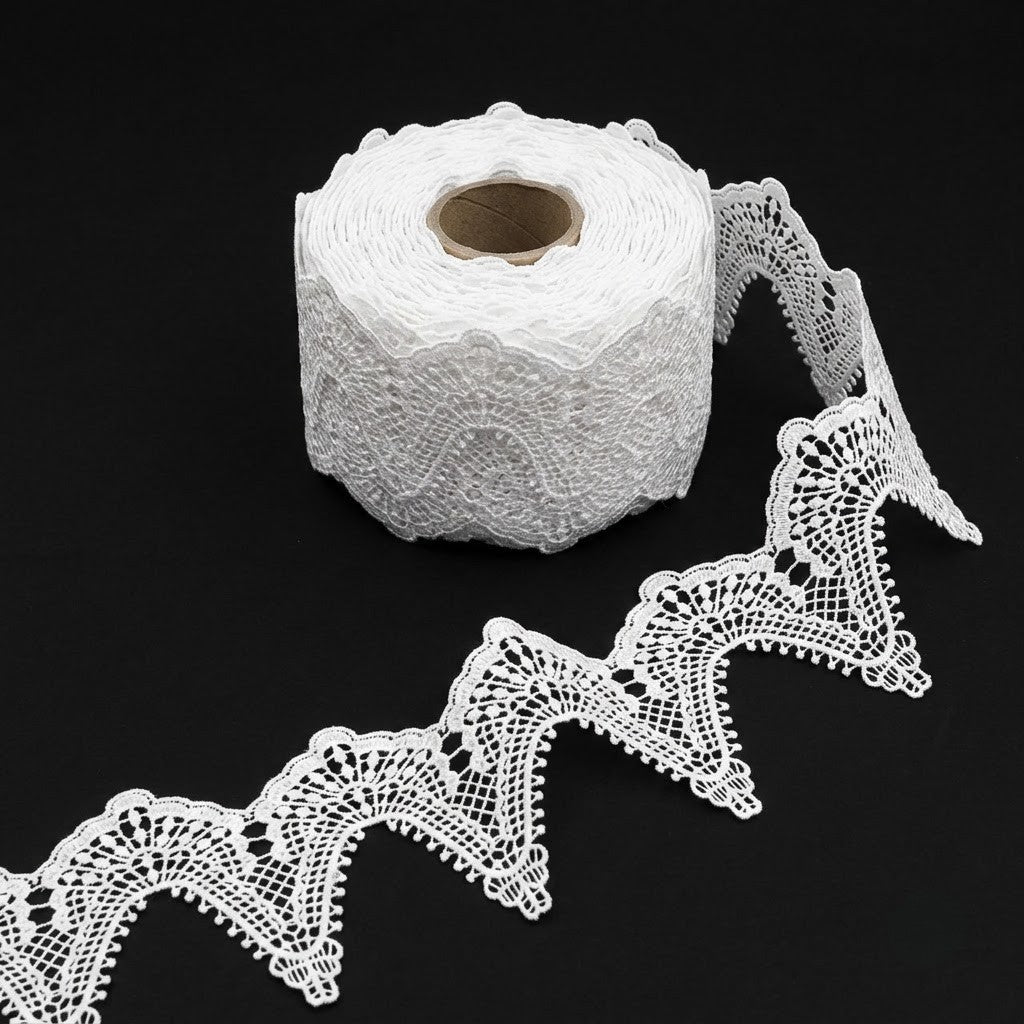 White Webbed Openwork Chemical Lace - 5 mtr