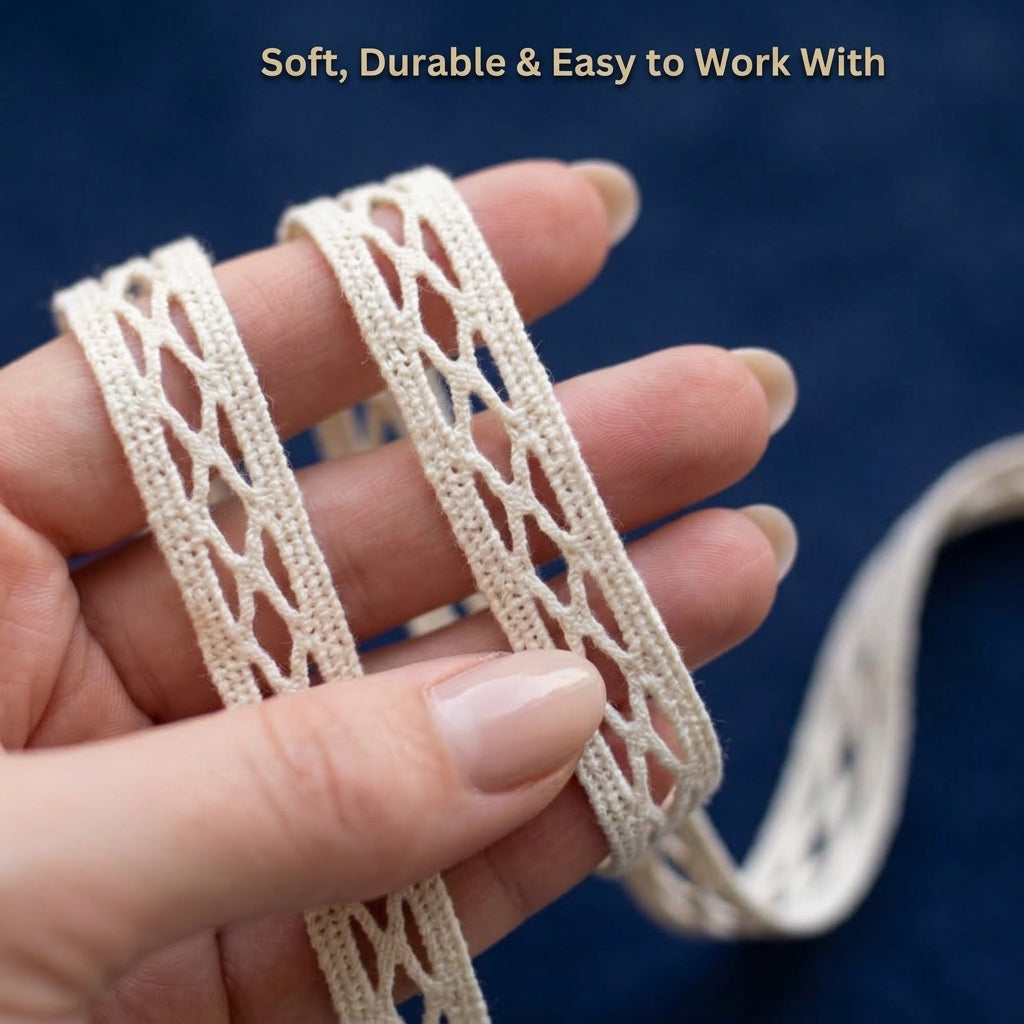 Natural Criss-Cross Cotton Crochet Lace Trim - 5 mtr