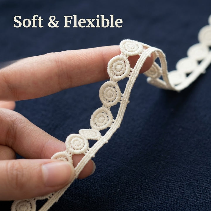 Natural Geometric Circle Chemical Cotton Lace - 20 mtr