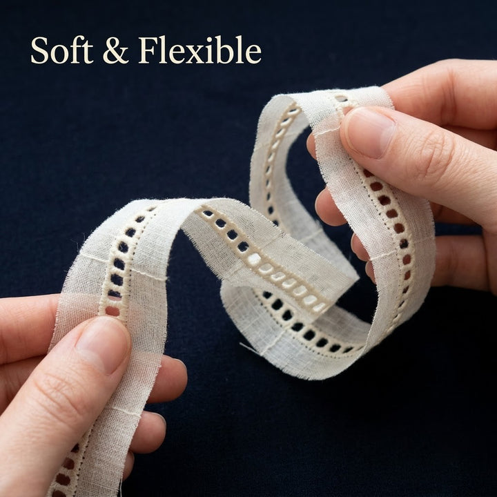 Natural Ladder Eyelet Schiffli Cotton Lace - 100 mtr