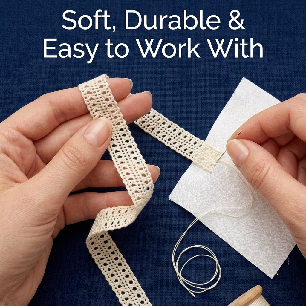 Off White Double Ladder Cotton Crochet Lace Trim - 5 mtr