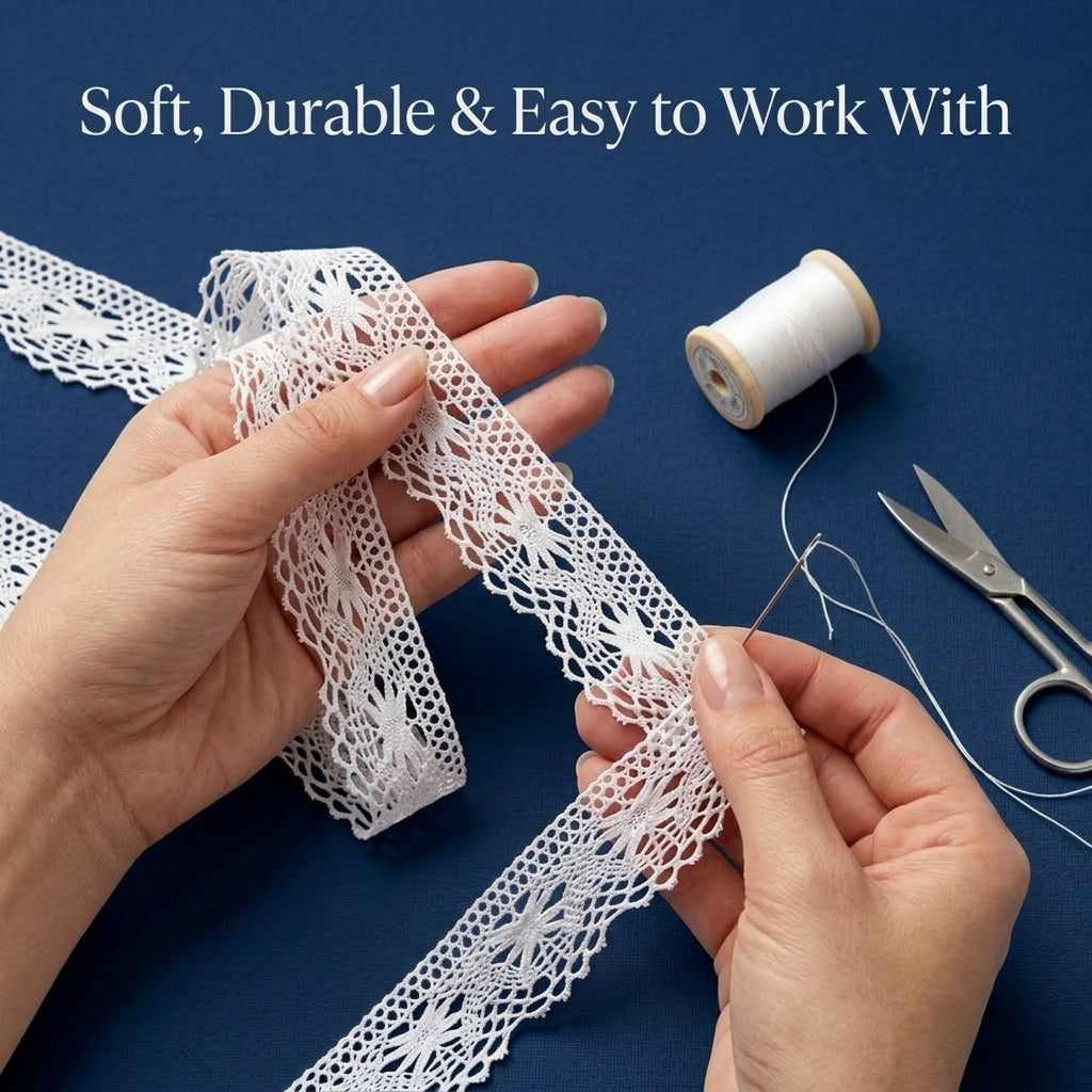 Off White Cotton Floral Scallop Crochet Lace Trim - 5 mtr
