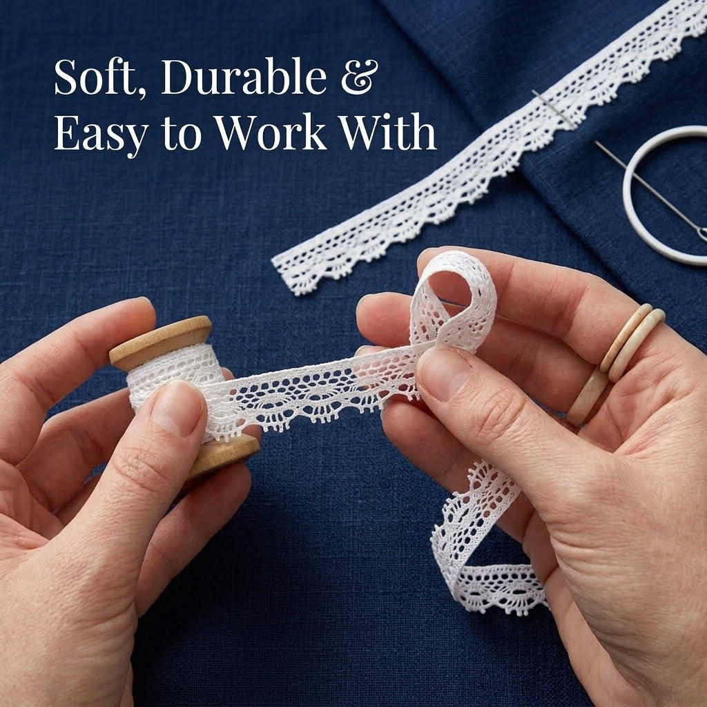 Off White Fine Scallop Lace with Kingri Trim Crochet Lace - 5 Mtr